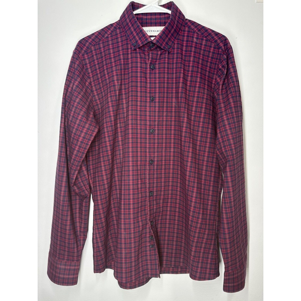 Mizzen+Main Medium‎ Trim Fit Red Plaid Flannel Long Sleeve Shirt Men's Medium